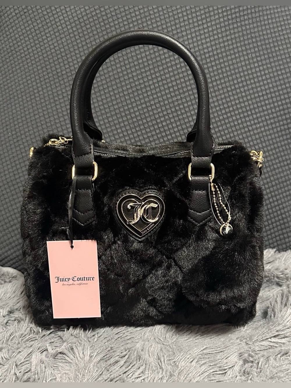 Juicy Couture Let’s Get Cozy Plush Satchel/ Crossbody In Liquorice